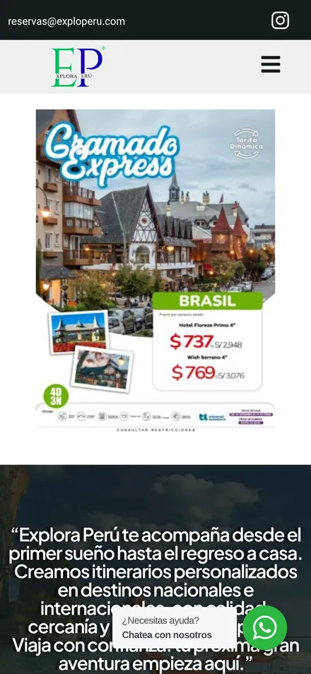 Web de Explora Perú en celular
